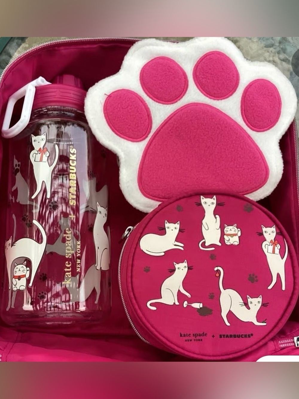 NEW- Kate Spade & Starbucks Collab- Pink Paw Travel Set - Picture 4 of 5